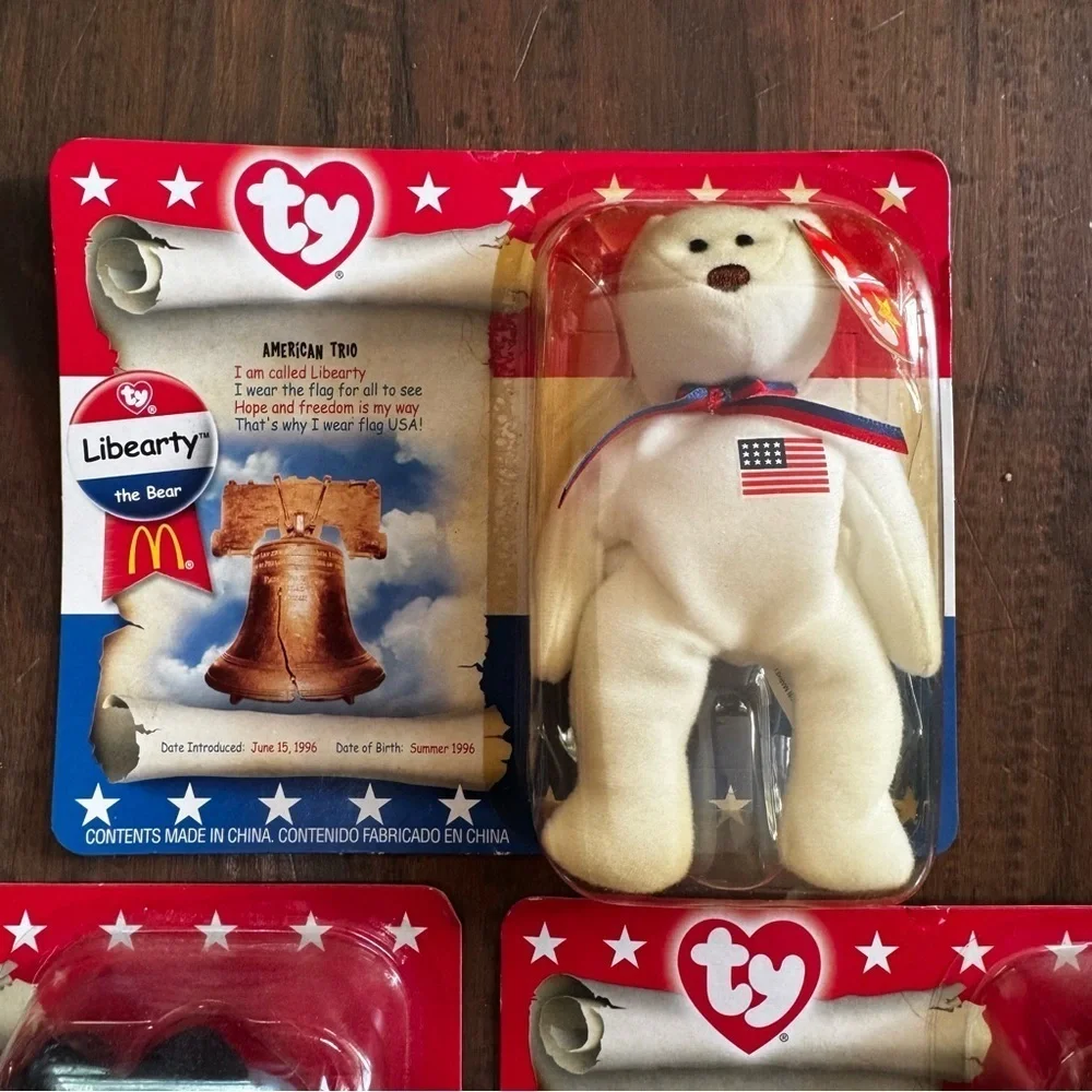 Mcdonalds TY Beanie Babies American Trio set Righty, Lefty & Libearty Sealed!
